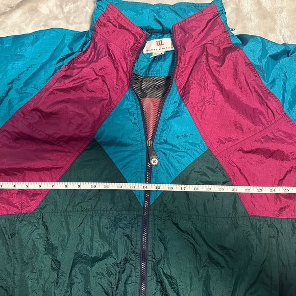 Vintage 80s Wilson Colorblock Windbreaker Jacket Teal Magenta Green XXL Nylon - Picture 4 of 11